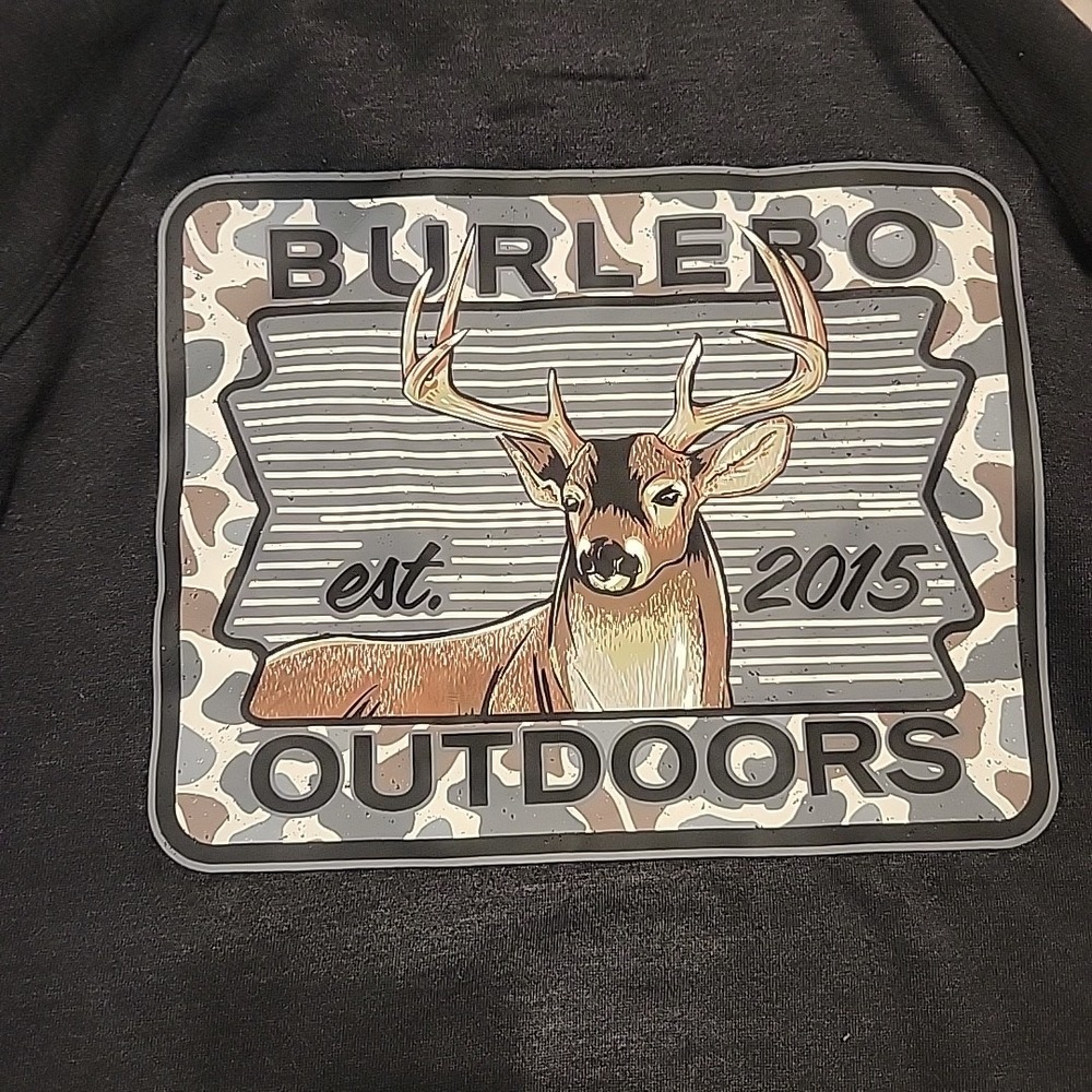 Burlebo Whitetail Deer Hoodie Mens XXL  Black‎ Camo Buck Patch Fleece Pullover